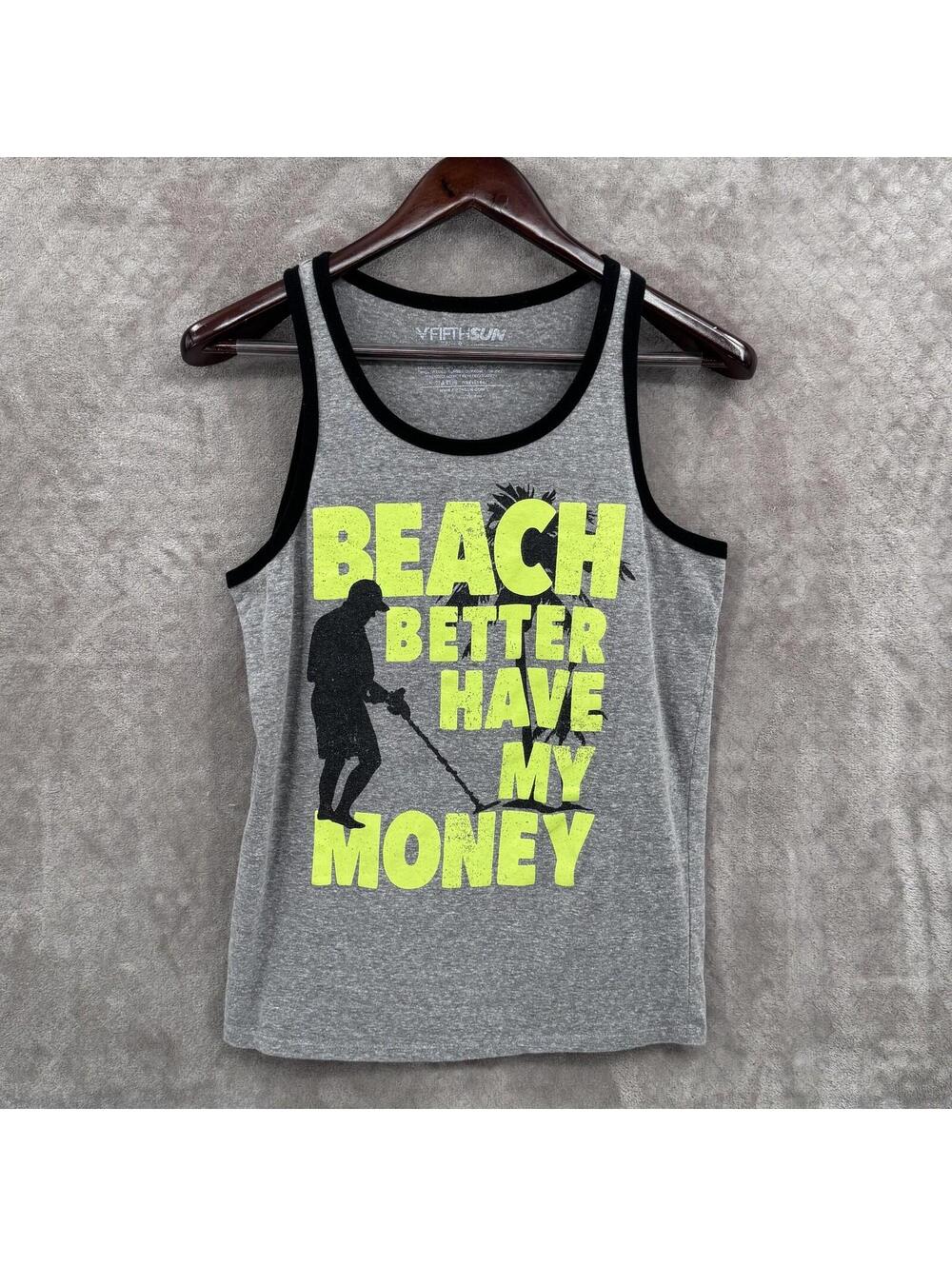 Fifth Sun Tank Top Mens Small Scoop Neck Sleeveless Funny Beach Money Graphic
